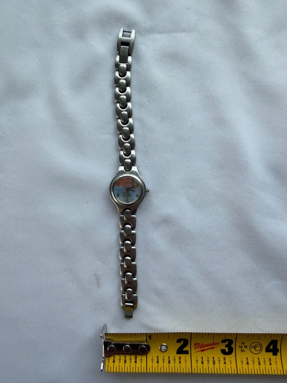 Fossil Silver Tone Stainless Steel Link Bracelet Watch Light Blue Dial Womens